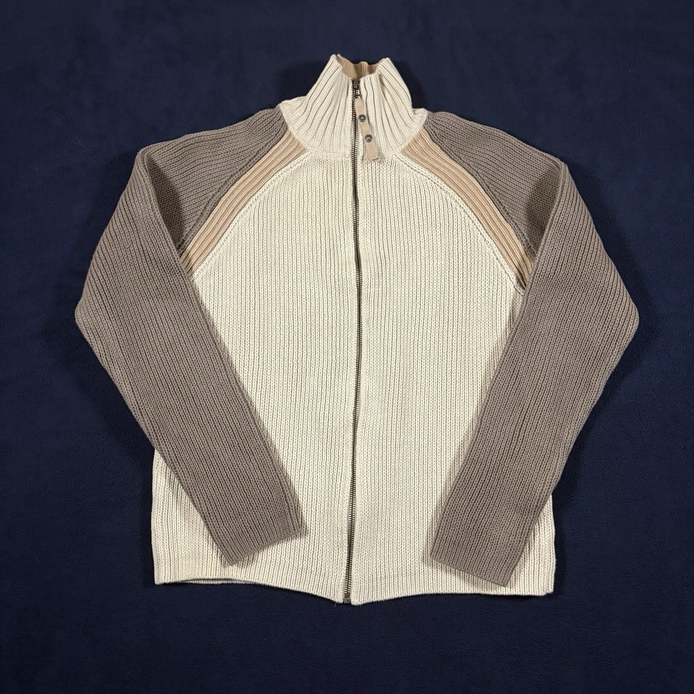 Vintage Y2K Guess Knit Sweater Mens M Full Zip Mock Neck Colorblock Cardigan